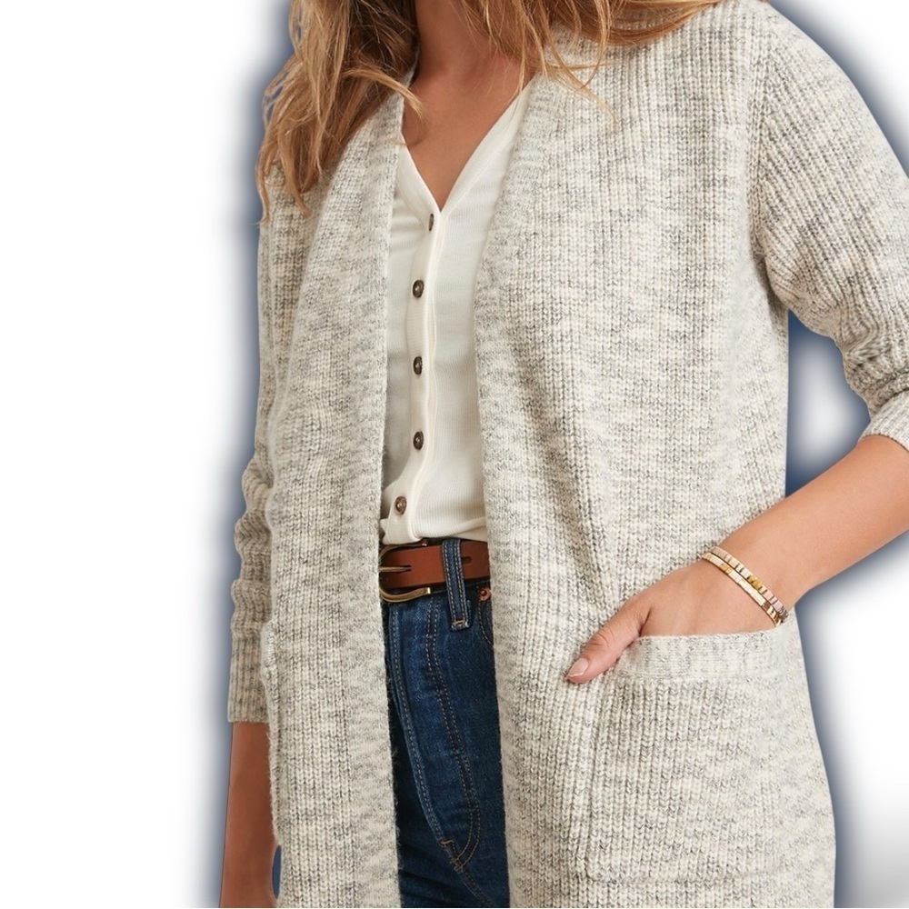 Marine Layer ‘Updated Cabin Ribbed Knit Cardigan’ in White & Gray Marled Size XS